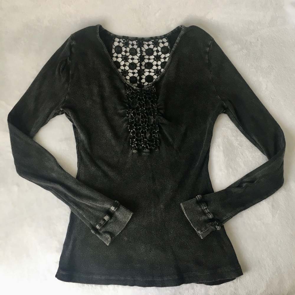 One World Y2K Black Distressed Long Sleeve Lace Goth Grunge